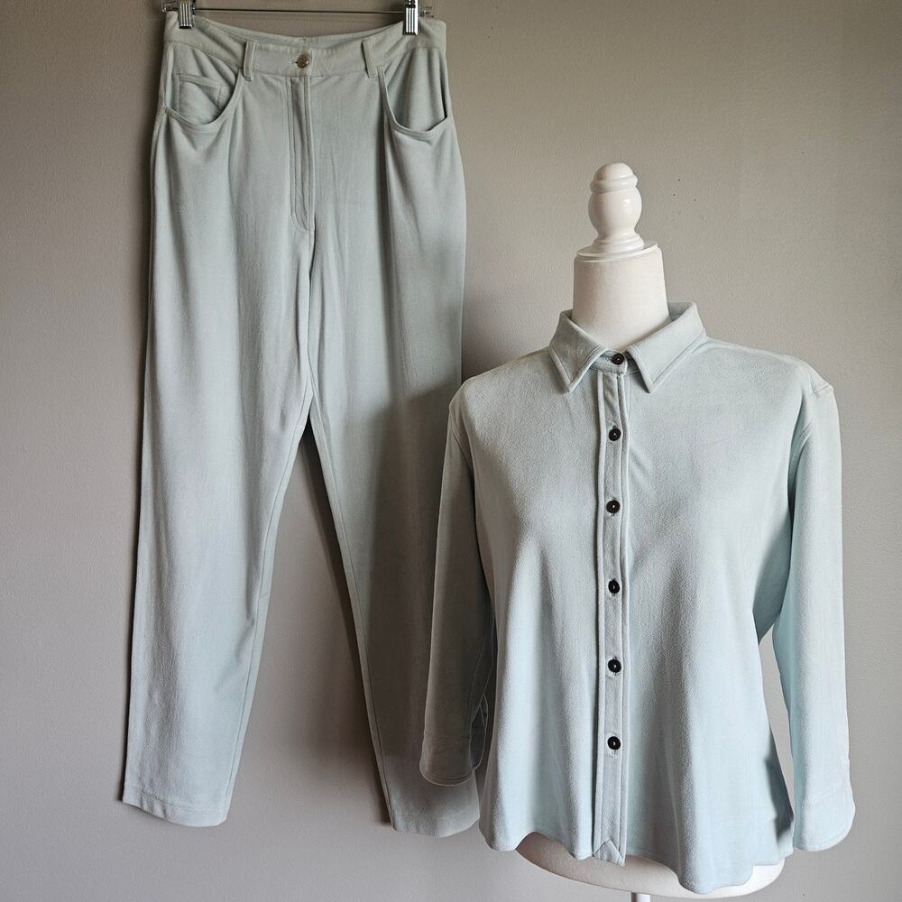 Vtg‎ Mel & Lisa Pant Set Size 8/10 Pastel Blue Minimalist Soft Knit 90s Casual